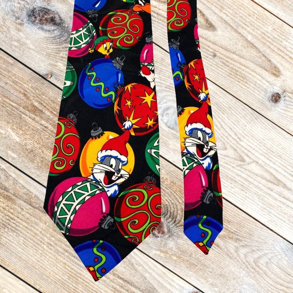 Vintage 1995 Looney Tunes Mania Christmas XMAS Poly Tie Taz Bugs‎ Bunny Daffy